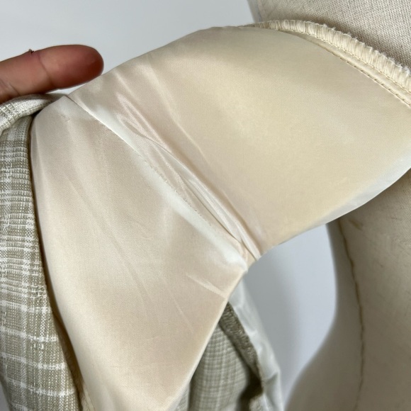 VINTAGE 90’s Neutral Plaid Linen Cotton Blend Womens Blazer Medium - Picture 6 of 8